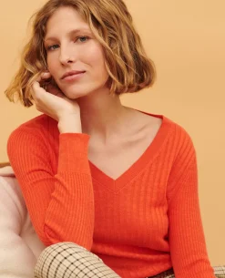 Maille|Comptoir des Cotonniers Pull Texture En Lin 0250 Tiger Lily Orange