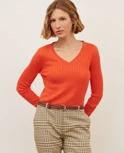 Maille|Comptoir des Cotonniers Pull Texture En Lin 0250 Tiger Lily Orange