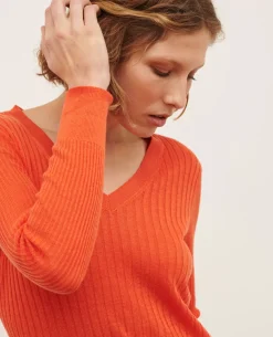 Maille|Comptoir des Cotonniers Pull Texture En Lin 0250 Tiger Lily Orange