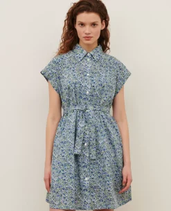 Robes|Comptoir des Cotonniers Robe Courte En Coton 7050 92_Print_Blue