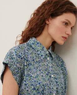 Robes|Comptoir des Cotonniers Robe Courte En Coton 7050 92_Print_Blue