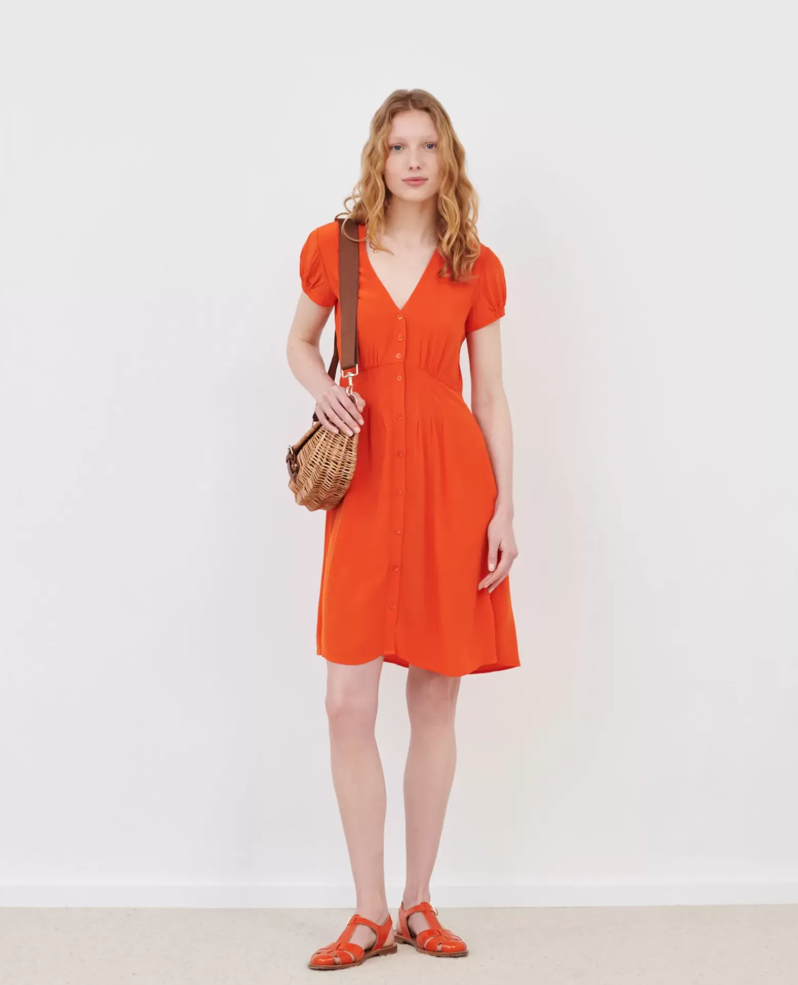 Robes|Comptoir des Cotonniers Robe Courte Fluide 7020C 22 Orange