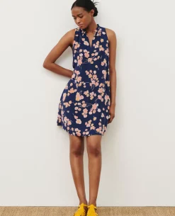 Robes|Comptoir des Cotonniers Robe En Soie Print Navy