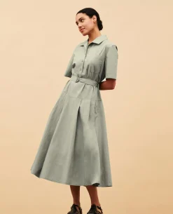 Robes|Comptoir des Cotonniers Robe Midi En Coton 0560 Vetiver