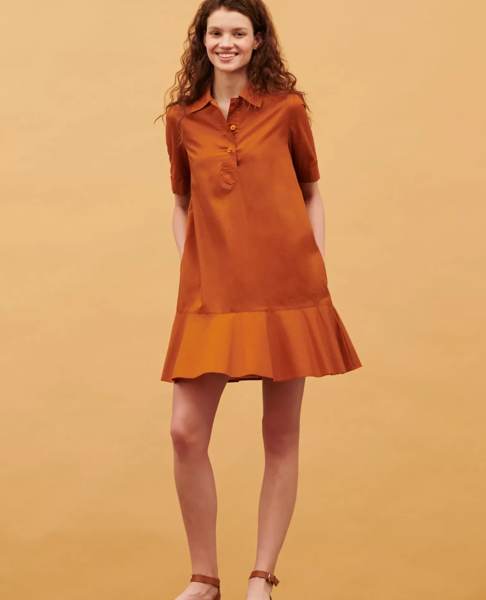 Robes|Comptoir des Cotonniers Robe Polo En Coton 29 Orange