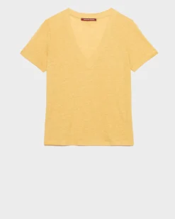 Tops|Comptoir des Cotonniers Sarah - T-Shirt Col V En Lin 0460 Ochre Yellow