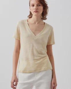 Tops|Comptoir des Cotonniers Sarah - T-Shirt Col V En Lin 0300 Castle Wall