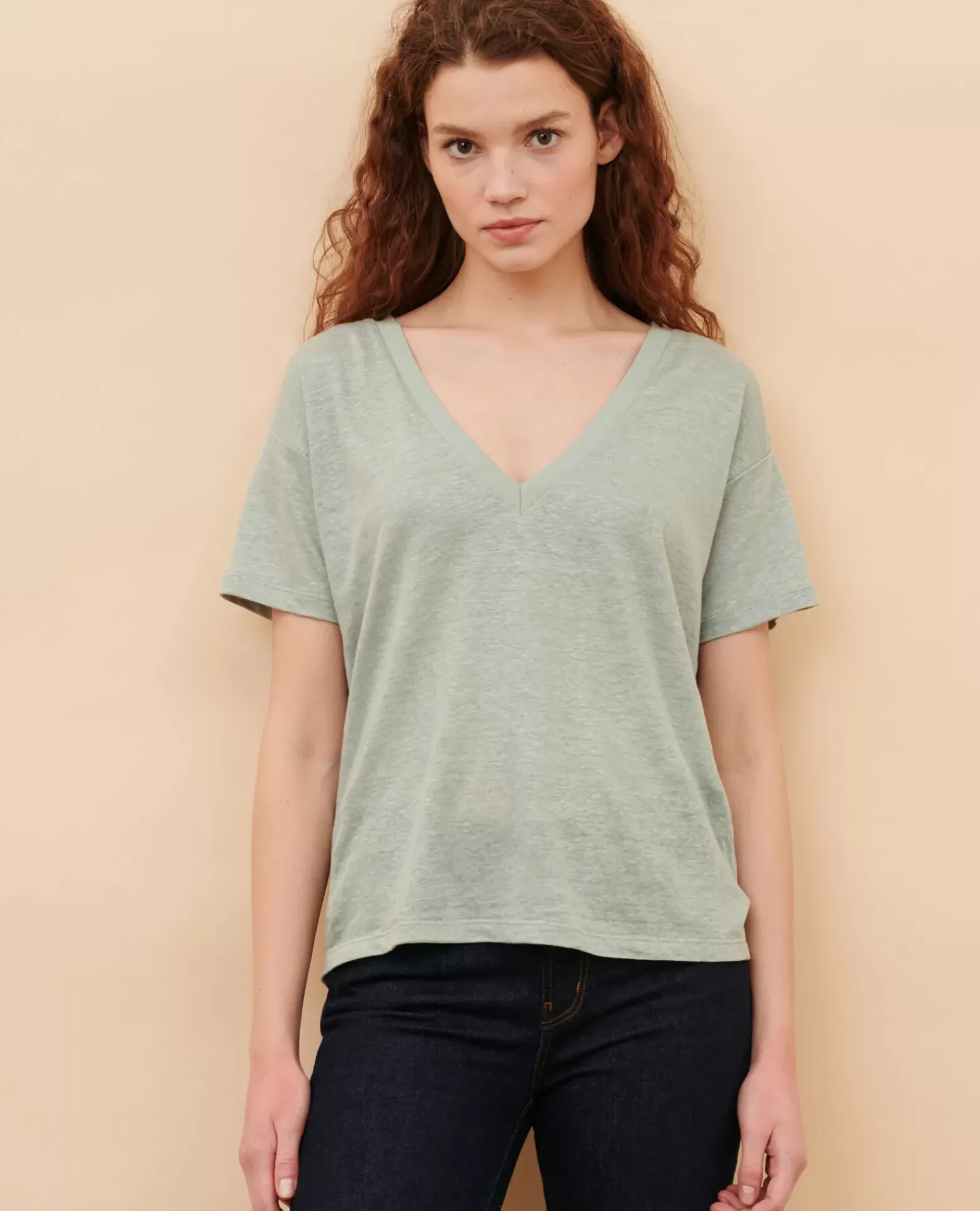 Tops|Comptoir des Cotonniers Sarah - T-Shirt En Lin 54 Green
