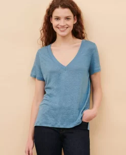 Tops|Comptoir des Cotonniers Sarah - T-Shirt En Lin 8820 63 Blue