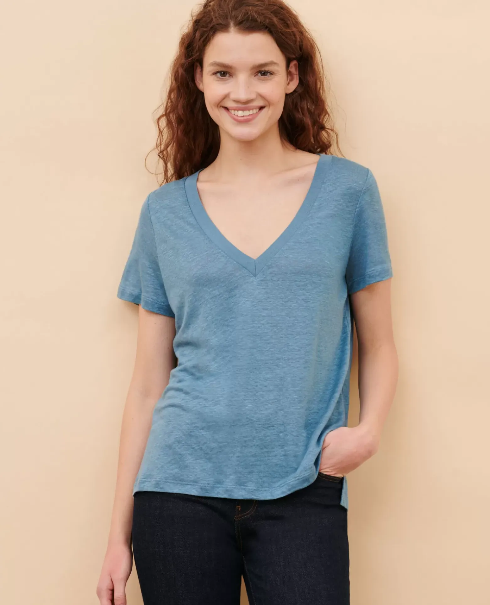 Tops|Comptoir des Cotonniers Sarah - T-Shirt En Lin 8820 63 Blue