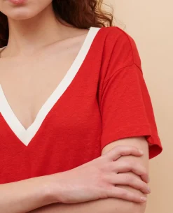 Tops|Comptoir des Cotonniers Sarah - T-Shirt En Lin 5039C Str Fieryred Gardenia