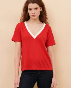 Tops|Comptoir des Cotonniers Sarah - T-Shirt En Lin 5039C Str Fieryred Gardenia
