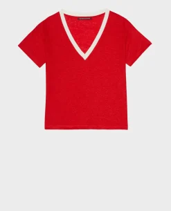 Tops|Comptoir des Cotonniers Sarah - T-Shirt En Lin 5039C Str Fieryred Gardenia