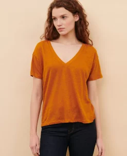 Tops|Comptoir des Cotonniers Sarah - T-Shirt En Lin Pumpkin Spice