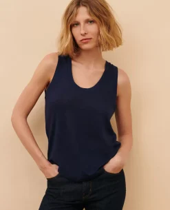 Tops|Comptoir des Cotonniers T-Shirt Sans Manches En Lin 4232 Maritime Blue