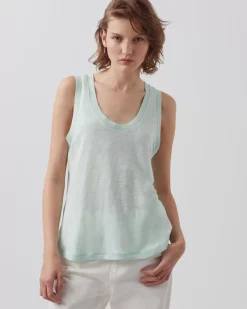 Tops|Comptoir des Cotonniers T-Shirt Sans Manches En Lin 0500 Surf Spray Green
