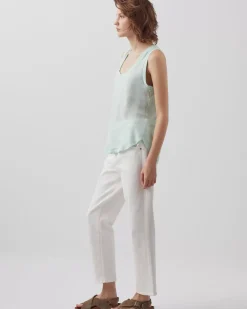 Tops|Comptoir des Cotonniers T-Shirt Sans Manches En Lin 0500 Surf Spray Green