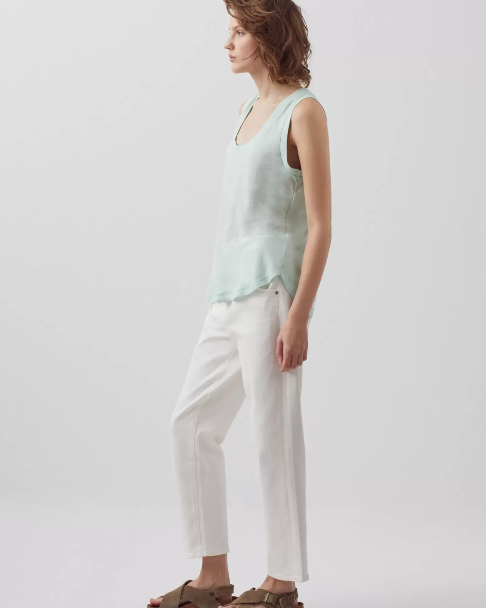 Tops|Comptoir des Cotonniers T-Shirt Sans Manches En Lin 0500 Surf Spray Green