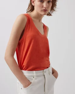 Tops|Comptoir des Cotonniers T-Shirt Sans Manches En Lin 0250 Tiger Lily Orange