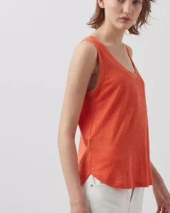 Tops|Comptoir des Cotonniers T-Shirt Sans Manches En Lin 0250 Tiger Lily Orange
