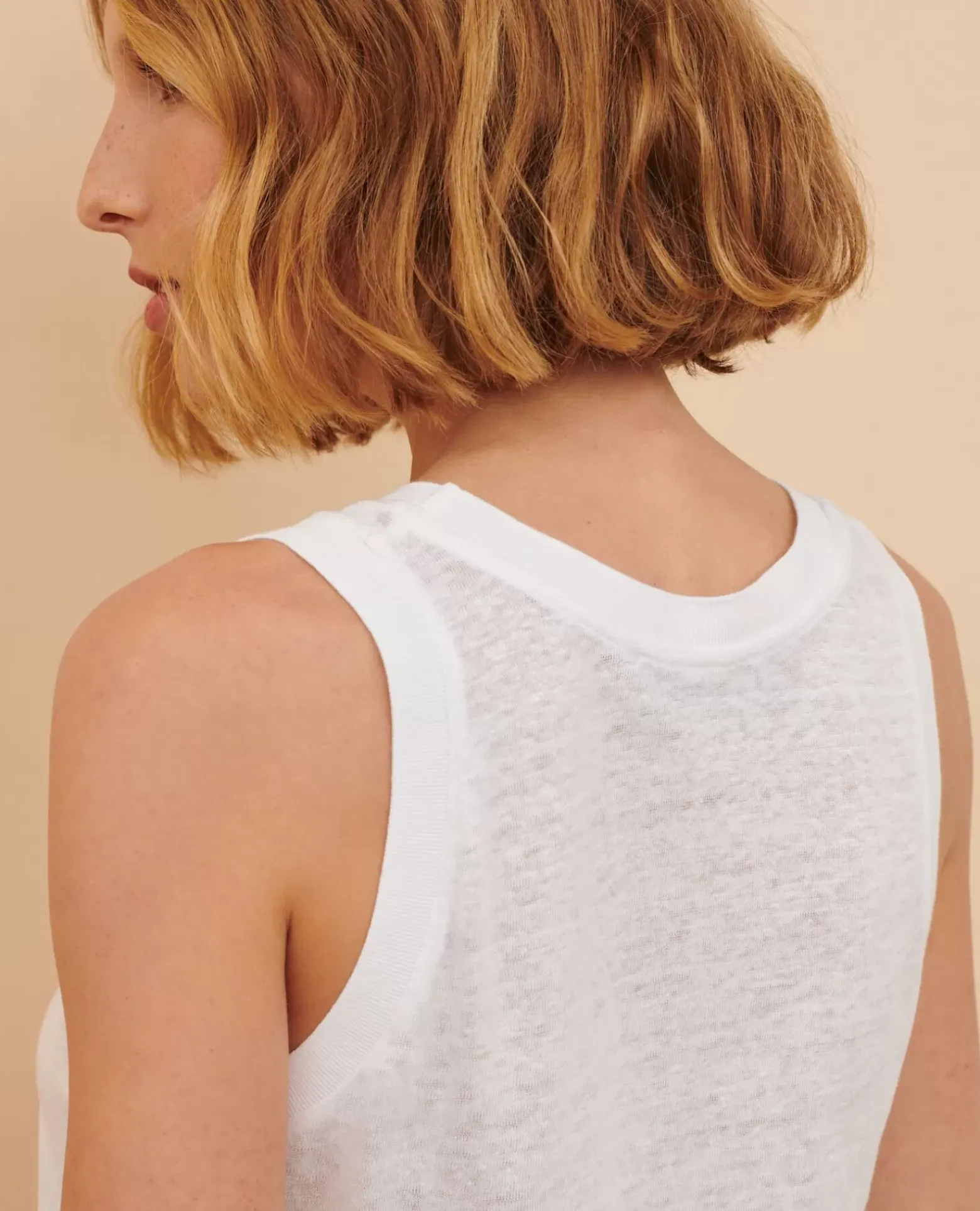 Tops|Comptoir des Cotonniers T-Shirt Sans Manches En Lin 4235 Optical White