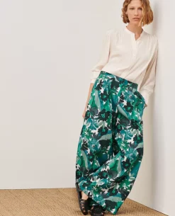 Pantalons|Comptoir des Cotonniers Yvonne - Pantalon Ample En Coton 0522 Palmeraie Green